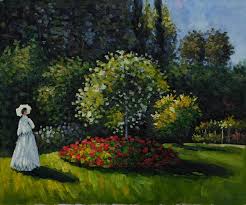 Scene of a woman in a white dress. Jeanne Marguerite Lecadre Lady In A Garden By Claude Monet For Sale Jacky Gallery Oil Paintings Reproductions And Supplier