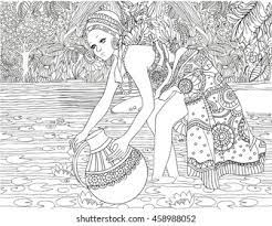 Coloring is a very useful hobby for kids. African Woman On Background Jungle Coloring Stock Vector Royalty Free 458988052