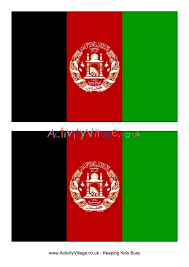 The classical national emblem is portrayed in white at the center of the flag on the red band and slightly overlapping the green and the black bands. Afghanistan Flag Printable