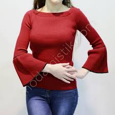 Kollari Volanli Kayik Yaka Bayan Triko Kazak Bordo Moda Mistik Moda Triko Hirkalar