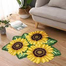 Sunflower Rug Yellow Flower Floor Mat Modern Rustic Carpet Handmade Rug Carpet Handmade Yellow Flowers Sunflower Kitchen