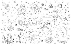 Free printable dolphin coloring pages for kids. Cute Set Of Mermaid Princess And Dolphin Octopus Fish Jellyfish Stock Vector Crushpixel