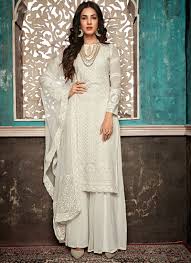 Delectable White Georgette Pakistani Style For Ceremony Sazia 7406 By  Maisha SC/016182