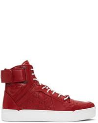 Subtle distressing and perforated detailing throughout. Men S Red High Top Sneakers By Gucci Lookastic
