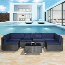 We offer stunning garden furniture at discount prices. Outsunny 7 Piece Patio Wicker Sofa Set Sectional Rattan Outdoor Furniture With Blue Cushions Walmart Com Walmart Com