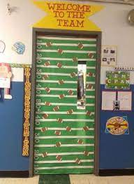To set the scene for a tropical luau party theme, hang up a raffia door decoration to mimic hawaiian hula skirts. Super Door Decorations Classroom Football Back To School 55 Ideas Door Decorations Classroom School Door Decorations Sports Theme Classroom