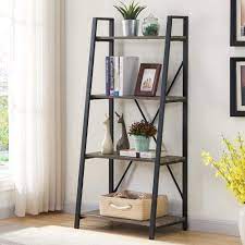 Amazon Com Bon Augure Ladder Shelf 4 Tier Leaning Industrial Bookshelf Rustic Wood Metal Ladder Bookcase Standing Storage Book Shelves For Living Room Dark Gray Oak Furniture Decor It features two ladder shelves, one with a storage console and one without, that easily accommodate speakers, books, or souvenirs. bon augure ladder shelf 4 tier leaning industrial bookshelf rustic wood metal ladder bookcase standing storage book shelves for living room dark