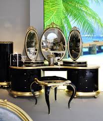 Luxury High Gloss Black And Gold Carved Swarovski Dressing Table Art Deco Dressing Table Dressing Table Design Antique Vanity Table