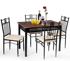 Amazing retro chrome dining table with a bench in. Buy Tangkula 5 Piece Dining Table And Chairs Set Vintage Retro Wood Top Metal Frame Padded Seat Dining Table Set Home Kitchen Dining Room Furniture Online In Indonesia B07jmv6nl1