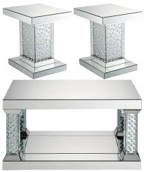 Features a shelf at the bottom for displaying keepsakes. Mirna Mirrored 3 Pc Occasional Set Cb Furniture