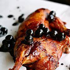 Crispy Duck With Balsamic Blueberries Recipe Yummly Recipe Duck Recipes Blueberry Sauce Game Food
