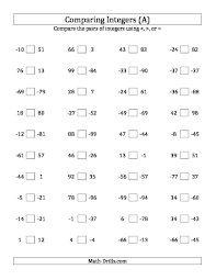 Comparing Integers From 99 To 99 A Integers Worksheet Integers Integers Worksheet Maths Solutions