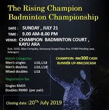 Review 10 badminton courts in klang valley sportify. The Rising Champion Badminton Championship Arena Sukan Champion Petaling Jaya July 21 2019 Allevents In