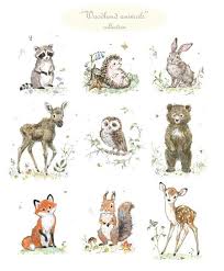 woodland nursery print set woodland animals woodland friends print bear raccoon rabbit owl fox hedgehog forest nursery illustration tiere waldtiere tiermuster