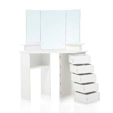 A vibrant patterned table will make a bold statement in a muted setting, for instance, while neutral tones like black, white, gray, and natural wood finishes research different design styles to identify one that would look at home in your living space. Home Furniture Diy Dressing Tables White Corner Dressing Table Make Up Table With Stool 3 Mirrors 5 Drawers Home Bortexgroup Com