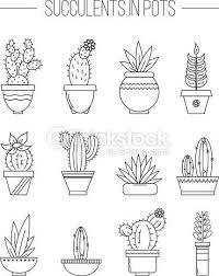 Clipart Vectoriel Set Of Succulent Plants And Cactuses In Pots 仙人掌 Cacti Dessin Plante Journal A Bulles Dessin