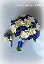 Blue Wedding Bouquet Made Of Air Dry Clay Boutonniere Blue And White Roses Gorgeous Bridal Bouquet Bea Blue Wedding Bouquet Wedding Bouquets Bridal Bouquet
