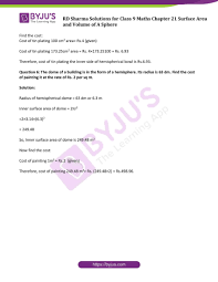 It will also give the answers for volume, surface area and circumference in terms of pi π. Rd Sharma Class 9 Solutions Maths Chapter 21 Surface Area Volume Of Sphere