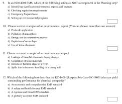 Solved 9 In An Iso14001 Ems Which Of The Following Acti Chegg Com
