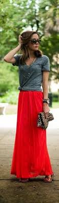 Maxi Skirt With Knotted Shirt Red Long Skirt Style Inspiration Spring Fashion
