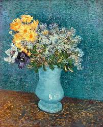 Vase with irises against a. Van Gogh Vase Of Flowers 1887 Kunstdruck Leinwandbild Gerahmtes Bild