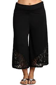 Heyhun Women S Solid Lace Detail And Tie Dye Wide Leg Fla Gaucho Pants Pants For Women