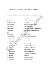 English Worksheets Worksheet Idioms Parts Of The Body