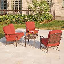 Hampton Bay Oak Cliff 4 Piece Metal Outdoor Deep Seating Set With Chili Cushions 176 411 4 In 2020 Clearance Patio Furniture Patio Seating Sets Outdoor Patio Furniture