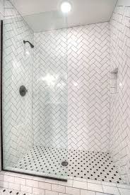 Soho White Ceramic Subway Tile 3 X 6 In Herringbone Pattern With 1 Inch White And Black White Subway Tile Shower Bathroom Tile Designs Bathroom Interior Design