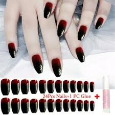 Adding red polish to the tips of nails is so unexpected and gives the french manicure look a whole different aesthetic. 24pcs French False Nails Gradient Black Red Matte Art Cover Acrylic Nail Art Hot Ebay