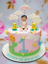 Customized 1st Birthday Baby Shark Cake Ducks And Clouds Theme Customized Fondant Cake With 3d Girl Figurine For Girl S 1st Birthday At Pune Design De Bolo Entrega A Domicilio Bolos Tematicos