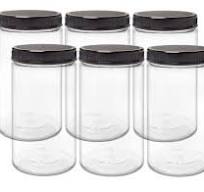 ljdeals 32 oz Clear Plastic Jars with Lids, Storage Containers, Wide Mouth PET Mason Jars, Pack of 6, BPA Free, Food Safe, Made in USA
