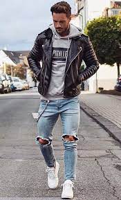 Mens Jeans Shredded Jeans Leather Jacket Outfit Men Best Winter Outfits Men Mens Outfits