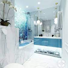 Slick white subway tile lines the shower and bathtub behind a gray and white chevron shower curtain. 50 Beautiful Bathroom Ideas And Designs Badezimmereinrichtung Badezimmer Umgestalten Badezimmer Design