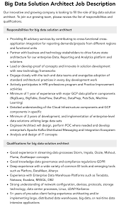 Big Data Solution Architect Job Description | Velvet Jobs