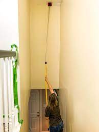 I almost went with a longer extension pole but am glad i did not because this was a good weight and easy usage and anything longer would not have been as easy to manipulate. The Inexpensive Way To Paint A Stairwell How To Paint Stairwell Stairwell Painted Staircases