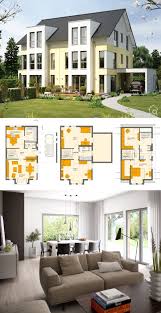 Doppelhaushalfte Mit Satteldach Architektur Carport Garage Putz Fassade Grundriss Gross 6 Zimmer Eingang Seitlic Doppelhaus Bauen Putz Fassade Architektur
