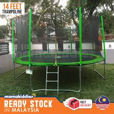 How tall is a trampoline? Mamakiddies Large 14ft 427 Cm Jumping Trampoline Kids Adult With Net Enclosure Ladder Maxload 150kg Outdoor Jumping Bed Shopee Malaysia