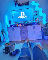 Next Level Gaming On Instagram Playstation Setup L K At This Super Cool Ps5 Gamingsetup In 2021 Video Game Room Design Game Room Design Playstation Room