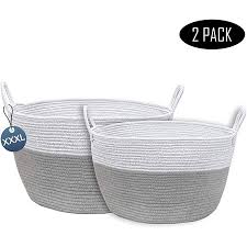 Set Of 2 Laundry Basket Cotton Rope Basket Woven Storage For Toys Blankets Towels Cushions With Handle Living Room Laundry Hamper Walmart Canada