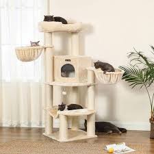 Cat Tree Scratcher With Condo Hammock And 2 Baskets Large Cat Tree Cat Condo Unique Cat Tower