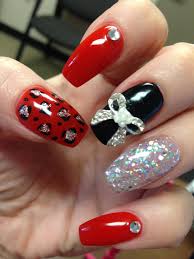 Black And Red Coffin Nails Coffin Nails Red Black Silver Glitter Bling Cheetah Bow Rhinestone Winter Nails Nail Art Coffin Nails Designs Nails Design With Rhinestones Red Nails