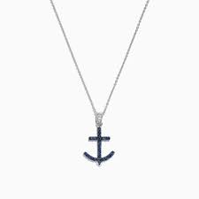 Captivating elegance for every taste, lovebeat diamond pendants feature unique settings that allow stones to move continuously with the beat of your heart. Effy Seaside 14k White Gold Blue Sapphire And Diamond Anchor Pendant Effyjewelry Com