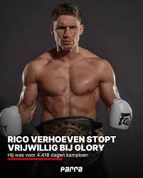 Rico Verhoeven heeft vrijwillig afstand gedaan van zijn wereldtitel en zijn contract bij Glory laten ontbinden. Na twaalf jaar kampioenschap en veertien succesvolle titelverdedigingen kiest de 36-jarige kickbokser voor een nieuwe richting