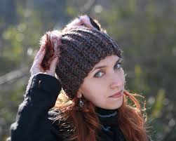 Hat With Fur Ears Crochet Unisex Adult Beanie Natural Fur Brown Orange Fox  Ears Warm Hat- Best Gift Idea for Animal Lovers Dog Cat Owl Pets