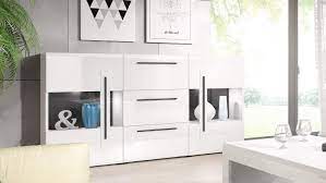 Die praktische kommode verfügt über vier großzügige schubkästen und zwei türen mit je einem höhenverstellbaren einlegeboden dahinter. Sidebaord Tulsa Kommode 2 Glasturen 180 Cm Weiss Hochglanz Dekor