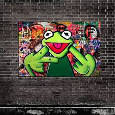 Independent art hand stretched around super sturdy wood frames. Gangsta Kermit Graffiti Street Art Mad Muppet Grafitti 36 24 Ready To Hang Canvas Graffiti Canvas Art