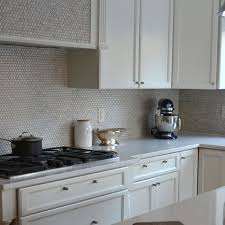 White Kitchen With Gray Penny Tile Backsplash Contemporary Kitchen Grey Tile Backsplash Kitchen Penny Tile Backsplash Grey Kitchen Tiles