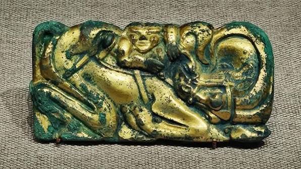 Steppe - Golden icons of the Sun and Moon, symbols of the Xiongnu,  decorating the coffin found in Elite Tomb 64 at the Takhiltiin Khotgor  site, Mongolian Altai. 📸 © J. Bayarsaikhan #