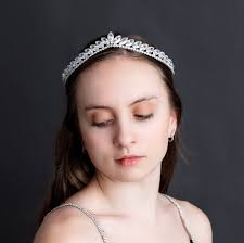 Sasha's Tiara in Silver White Gold Color Metal Clear Crystal Faux Diamond  Classic Timeless Elegant Bride Bridal Diadem Crown